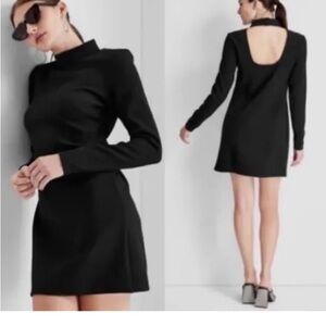 Future Collective Black High Neck Open Back Long Sleeve Dress Sz S